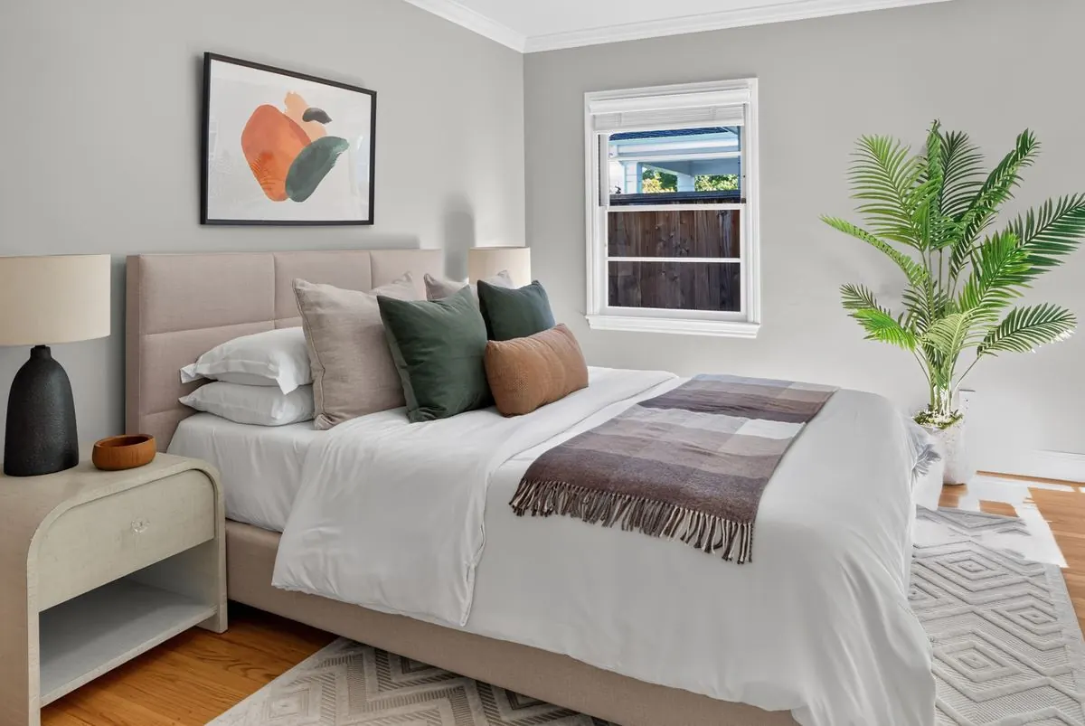Staged bedroom with natural light