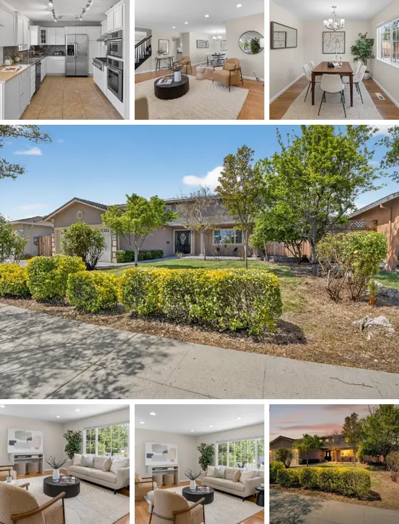 Listing flyer with a large exterior photo and room photos