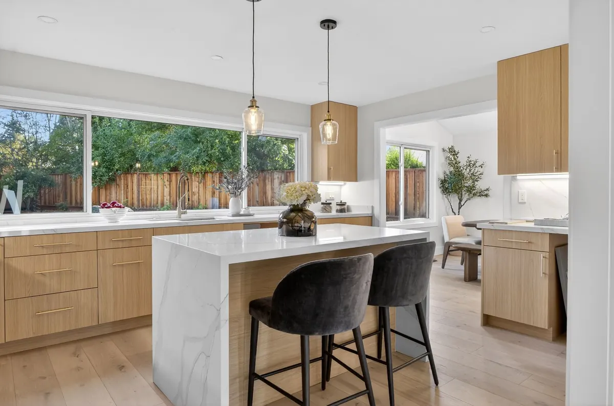 Kitchen island with pendant lights