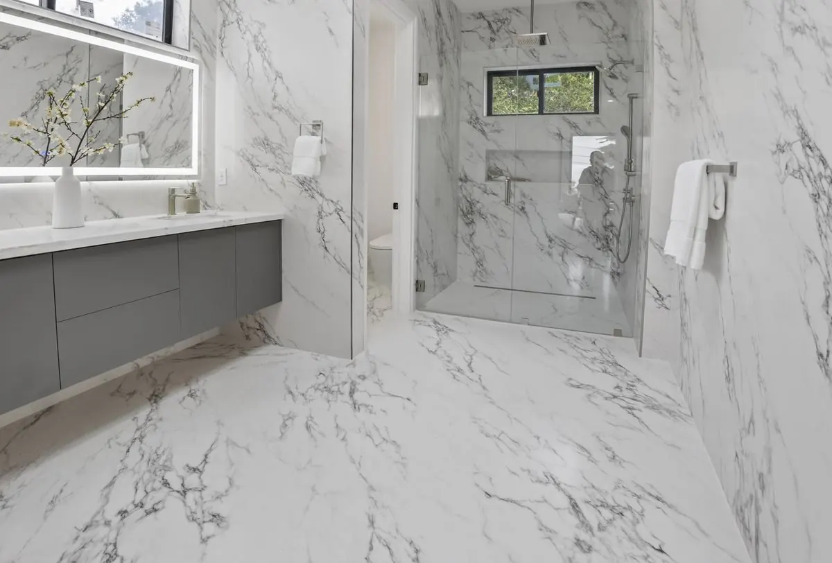 Marble primary bathroom