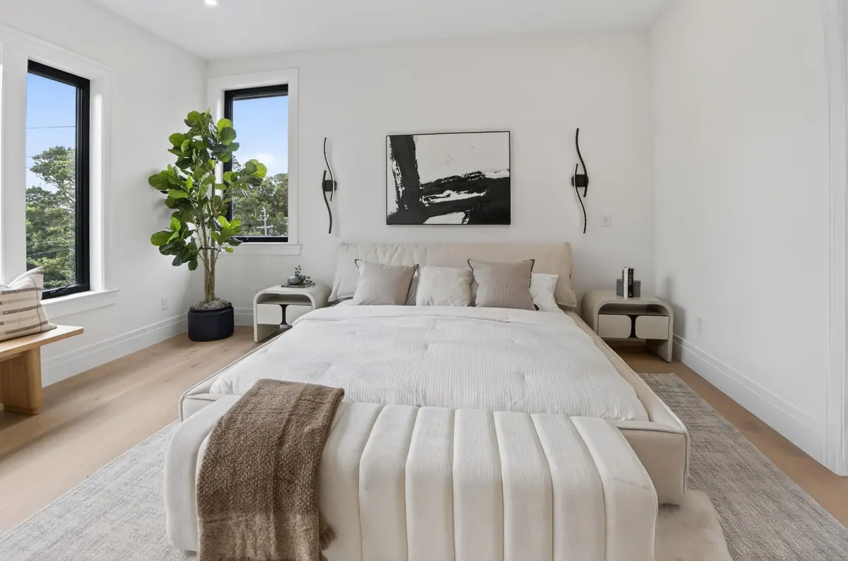 Primary bedroom with garden views